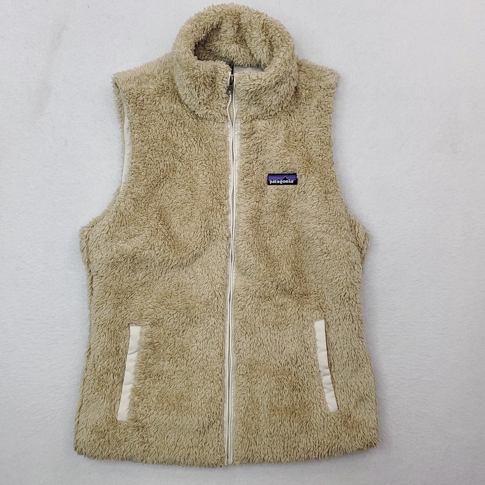 Patagonia Los Gatos Vest Womens Medium El Cap Khaki Sherpa Faux Fur‎ Deep Pile